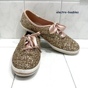 EUC Keds x Kate Spade Womens Sz 7.5 New York Glitter Rose Gold Sneakers